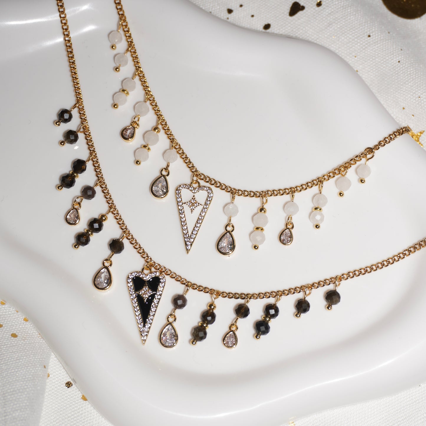 Heart | Obsidian, Weiße Jade